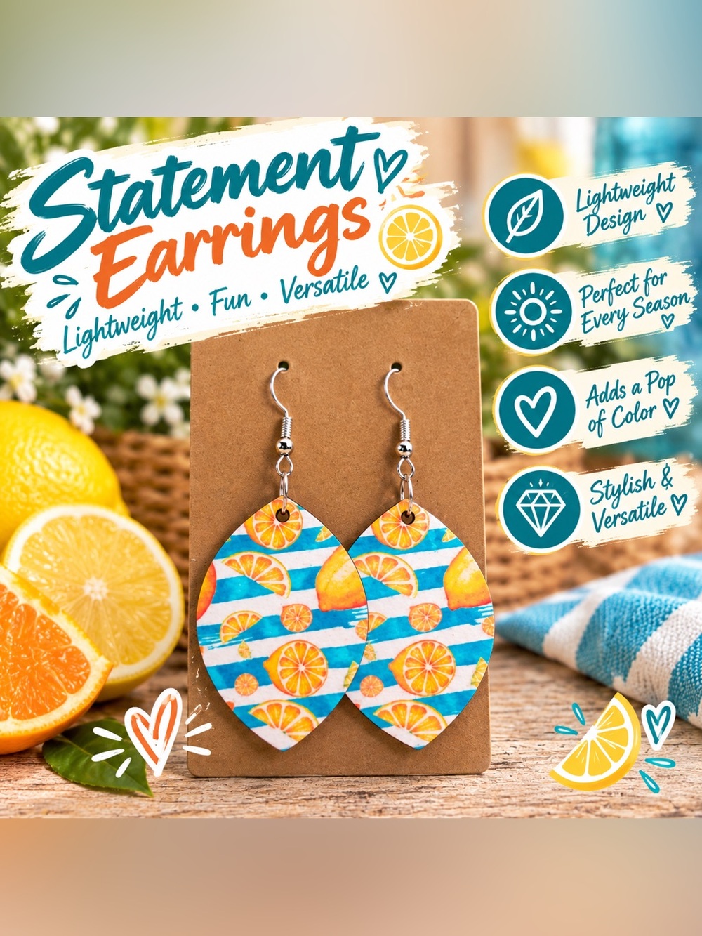 ✨ NEW ✨ Lightweight Lemon Print Teardrop Earrings ✨